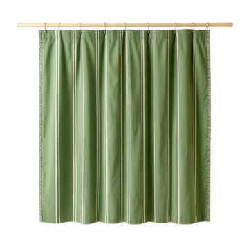 Cedar Edge Shower Curtain Hanging Flat From A Plain Rod - Green