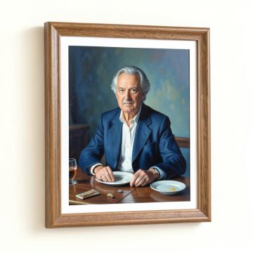 Portrait Of M.V . Dobuzhinsky At The Table By Kustodiev - Picture Frame Painting Print On Canvas (synthetic illustration; no displayed measurements)