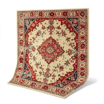 Ellari Oriental Machine Made Power Loom Wool/Polyester Beige/Red/Blue Area Rug (synthetic illustration; no displayed measurements)