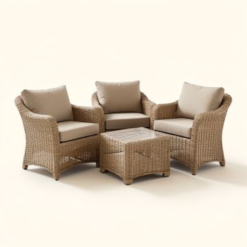 Sophia Outdoor 3 Piece Rattan Seating Group With Cushions (synthetic illustration; no displayed measurements)