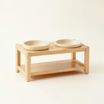 Maple Dell Pet Feeding Stand With Two Plain Empty Bowls - Ivory (synthetic illustration; no displayed measurements)