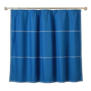 Birch Dale Shower Curtain Hanging Flat From A Plain Rod - Blue