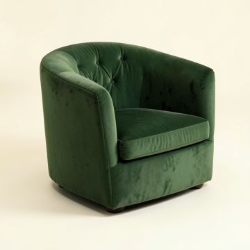 Ilene 32 '' Wide Tufted Velvet Barrel Chair (synthetic illustration; no displayed measurements)