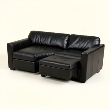 96 '' Wide Faux Leather Sofa & Chaise With Ottoman (synthetic illustration; no displayed measurements)