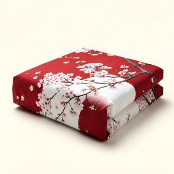 Traditional House Japanese Cherry Blossom Sakura Branch Made With Brush Artsy Image Duvet Cover Set (synthetic illustration; no displayed measurements)