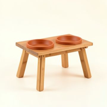Cliff Bridge Pet Feeding Stand With Two Plain Empty Bowls - Terracotta (synthetic illustration; no displayed measurements)