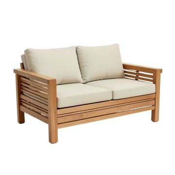 Chancy Courtyard Teak Patio Sofa With Cushions