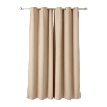 Abella Natural Beaded Solid Color Single Curtain Panel