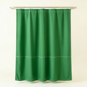 Linden Bridge Shower Curtain Hanging Flat From A Plain Rod - Green (synthetic illustration; no displayed measurements)