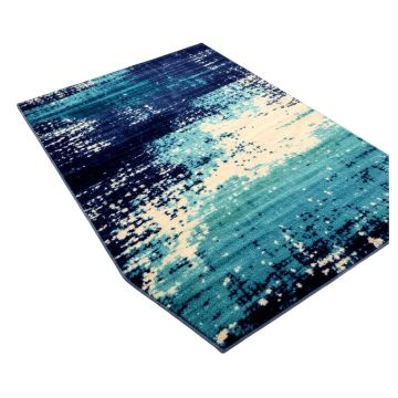 Sandisfield Abstract Navy Blue/Turquoise Blue/Ivory Ombre Area Rug