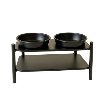 Harbor Brook Pet Feeding Stand With Two Plain Empty Bowls - Black