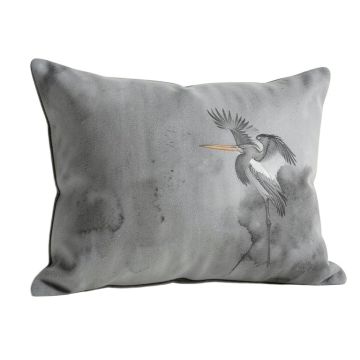 Goncalo Heron Watercolor Decorative Indoor/Outdoor Lumbar Pillow