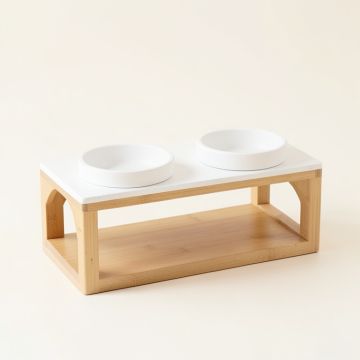 Elm Dale Pet Feeding Stand With Two Plain Empty Bowls - White (synthetic illustration; no displayed measurements)