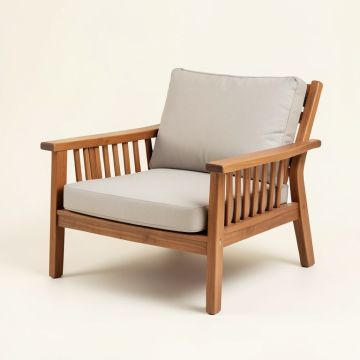 Camren Deep Seating Teak Loveseat With Cushions (synthetic illustration; no displayed measurements)