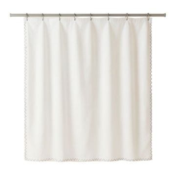 Hazel Dell Shower Curtain Hanging Flat From A Plain Rod - White