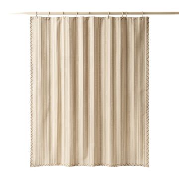 Willow Dell Shower Curtain Hanging Flat From A Plain Rod - Beige