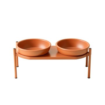 Clay Canyon Pet Feeding Stand With Two Plain Empty Bowls - Terracotta