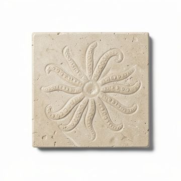 6 '' X 6 '' Seastone Cement Squid Fossil Impression Square Edge Medallion Tile In Buff (synthetic illustration; no displayed measurements)