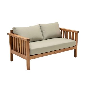 Abston Outdoor Teak Patio Sofa With Cushions (synthetic illustration; no displayed measurements)