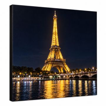 Led Lighted Famous Eiffel Tower Paris France At Night Photographic Print On Canvas