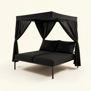 Arlmont & Co. Outdoor Lounge Bed With Canopy And Pillows Black (synthetic illustration; no displayed measurements)