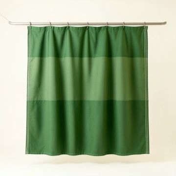 Juniper Canyon Shower Curtain Hanging Flat From A Plain Rod - Green (synthetic illustration; no displayed measurements)