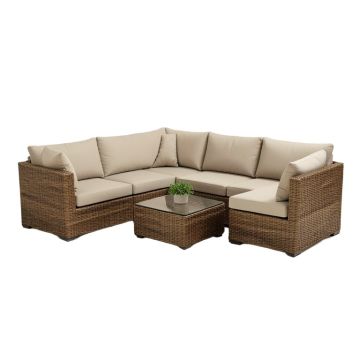 Elijah Outdoor Patio 7 Piece Rattan Sectional Seating Group With Cushions