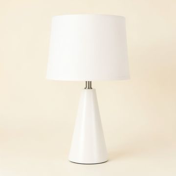 Ash Arc Table Lamp With A Plain Fabric Shade (synthetic illustration; no displayed measurements)