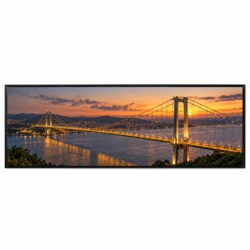 Panoramic Suspension Bridge Lit Up At Dusk