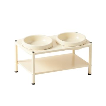 Willow Falls Pet Feeding Stand With Two Plain Empty Bowls - Ivory