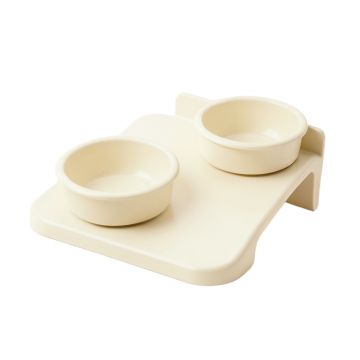 Wren Edge Pet Feeding Stand With Two Plain Empty Bowls - Ivory