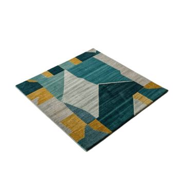 Ruby Tamara Mid-Century Modern Abstract Geometric Teal Blue/Gray/Gold Area Rug
