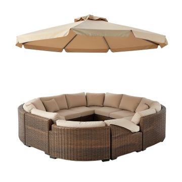 Patio Furniture Round Outdoor Sectional Sofa Set Rattan Daybed Sunbed With Retractable Canopy
