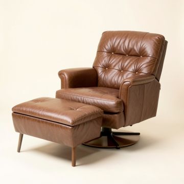 Sueann 31.9 '' Wide Tufted Full Grain Leather Swivel Lounge Chair And Ottoman (synthetic illustration; no displayed measurements)