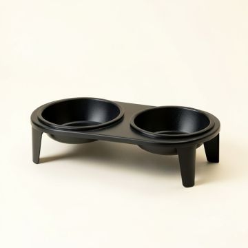 River Arc Pet Feeding Stand With Two Plain Empty Bowls (synthetic illustration; no displayed measurements)