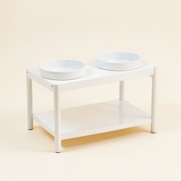 Alder Crossing Pet Feeding Stand With Two Plain Empty Bowls - White (synthetic illustration; no displayed measurements)
