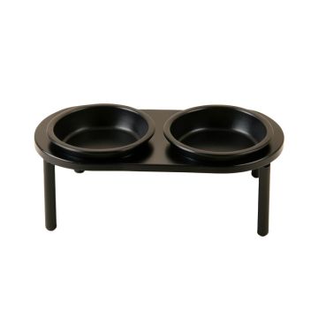 Vale Bridge Pet Feeding Stand With Two Plain Empty Bowls - Black