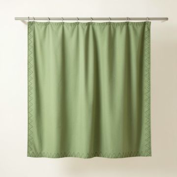 Juniper Dale Shower Curtain Hanging Flat From A Plain Rod - Green (synthetic illustration; no displayed measurements)