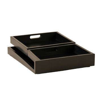 2 Piece Rectangle Wood Accent Tray Set