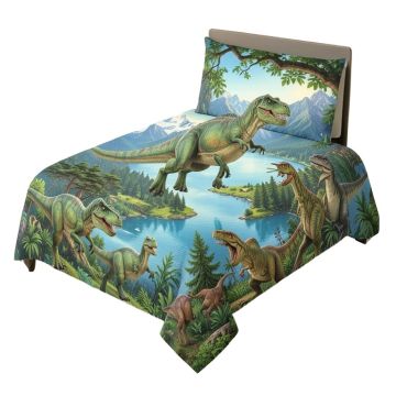 Dinosaur Flying Swimming And Land Dinosaurs With Lake And Mountains Dino Park