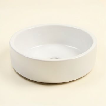 White Ceramic Circular Vessel Bathroom Sink (synthetic illustration; no displayed measurements)