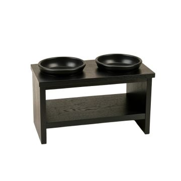 Fern Bridge Pet Feeding Stand With Two Plain Empty Bowls - Black
