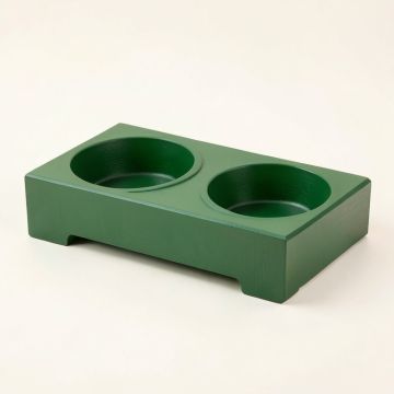 Cliff Branch Pet Feeding Stand With Two Plain Empty Bowls - Green (synthetic illustration; no displayed measurements)