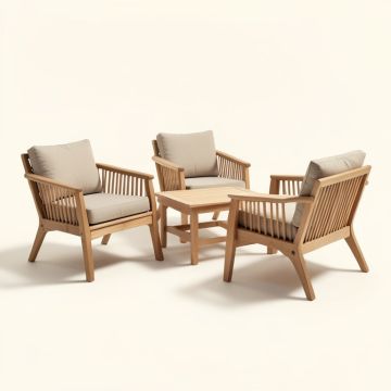Nathan 5 Piece Teak Multiple Chairs Seating Group With Cushions (synthetic illustration; no displayed measurements)