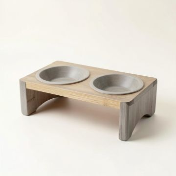 Rowan Bend Pet Feeding Stand With Two Plain Empty Bowls - Gray (synthetic illustration; no displayed measurements)