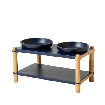 Dawn Bluff Pet Feeding Stand With Two Plain Empty Bowls - Navy