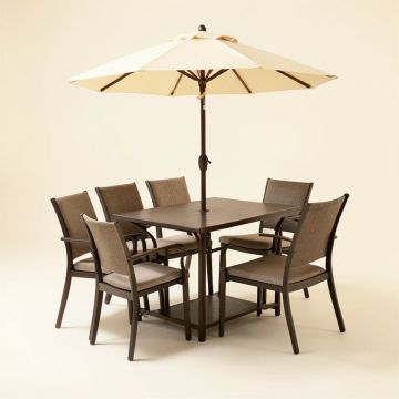 Kaitlynn Bistro Set With Umbrella (synthetic illustration; no displayed measurements)