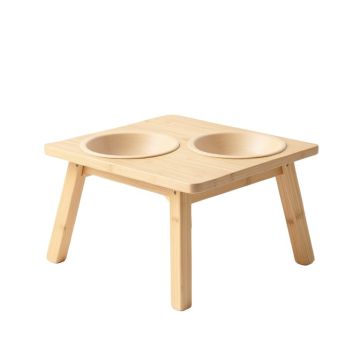 Dawn Edge Pet Feeding Stand With Two Plain Empty Bowls - Beige