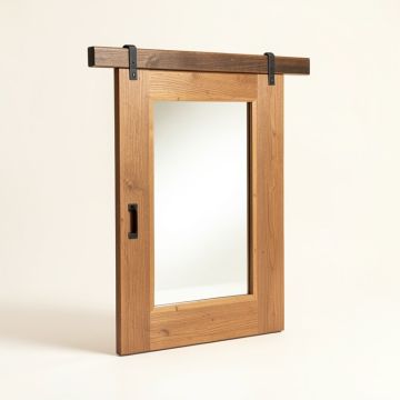 Galveston Sliding Barn Door Wood Window Wall Accent Mirror (synthetic illustration; no displayed measurements)
