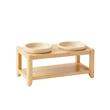 Maple Dell Pet Feeding Stand With Two Plain Empty Bowls - Ivory